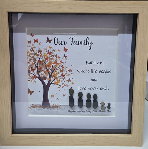 Personalised family pebble picture, gift for parents, stone family, family gift, family butterfly tree pebble art