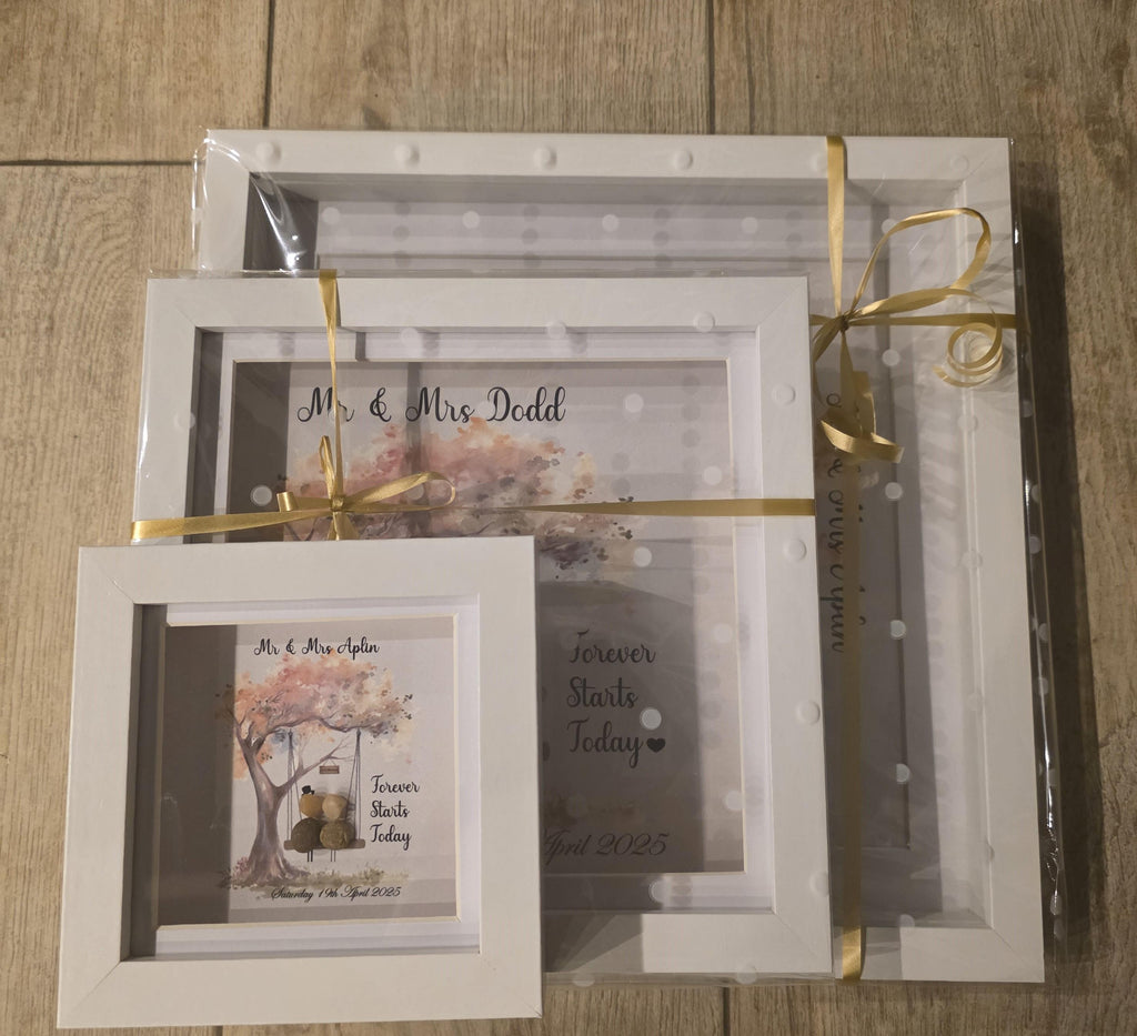 Personalised wedding pebble picture beach scene - framed mr & mrs pebble art wedding gift - on your wedding day - the day we got married